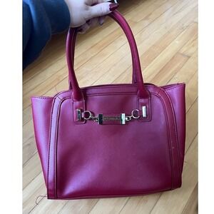 Reaction Kenneth Cole Red Faux Leather Satchel Handbag Tote Purse